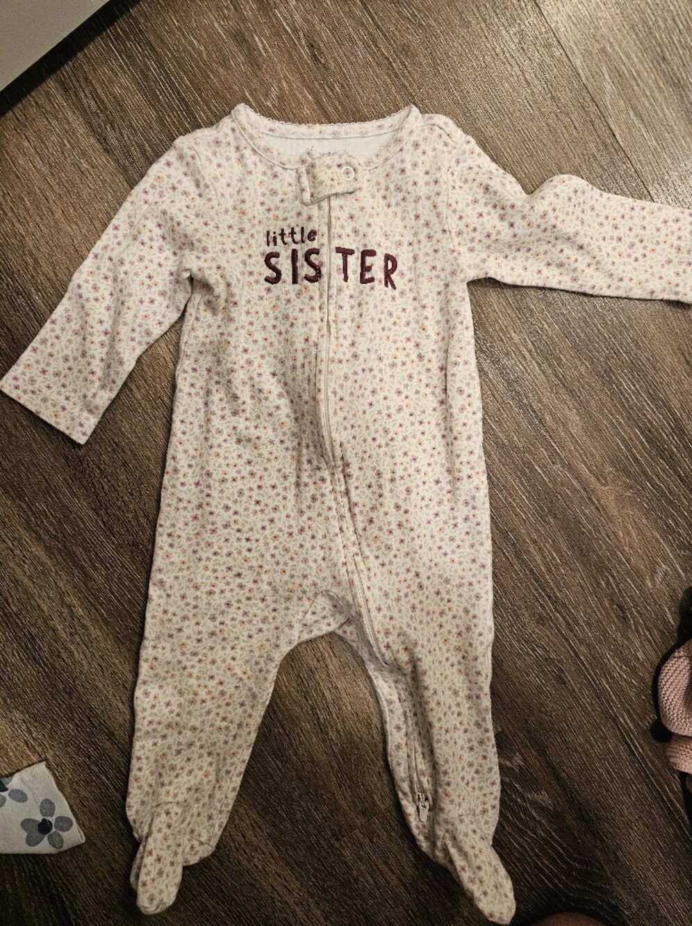 Carter's Cream Floral Footed Pajamas with Pink Print